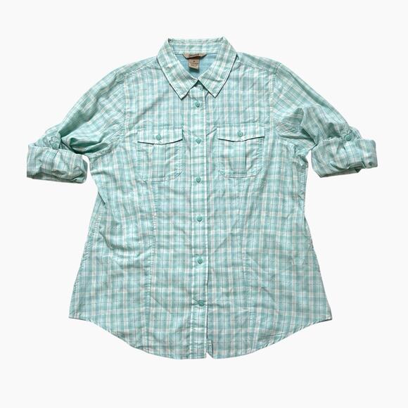 Duluth Trading Co Shirt Womens Medium Vented Mesh Long Sleeve Roll Tab Button Up - Picture 7 of 11